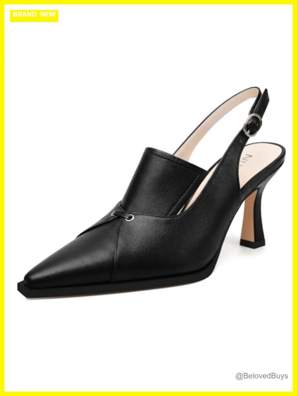 Slingback Heels Pointed Toe Kitten Heel Pumps Faux Leather